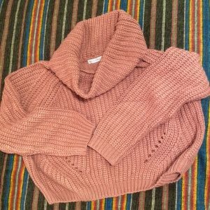 Tan cowl neck cropped sweater